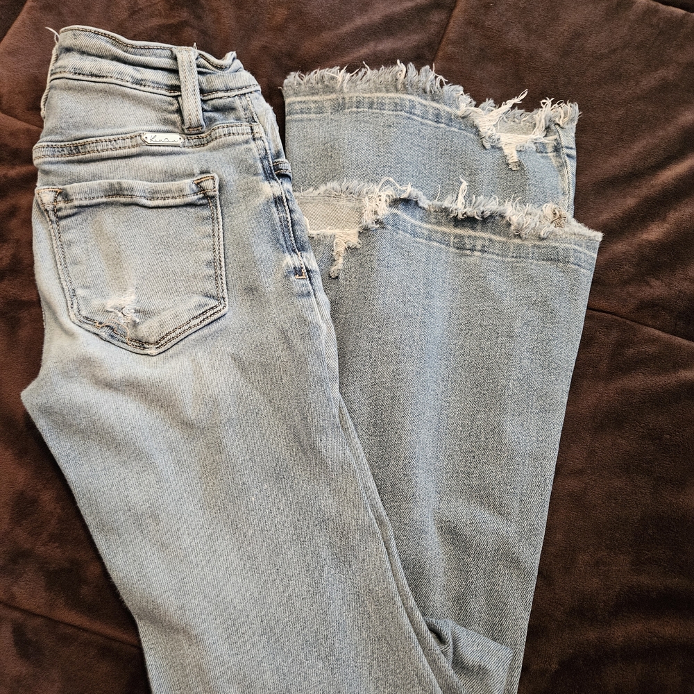 KanCan Frayed Hem Light Blue Women's Jeans